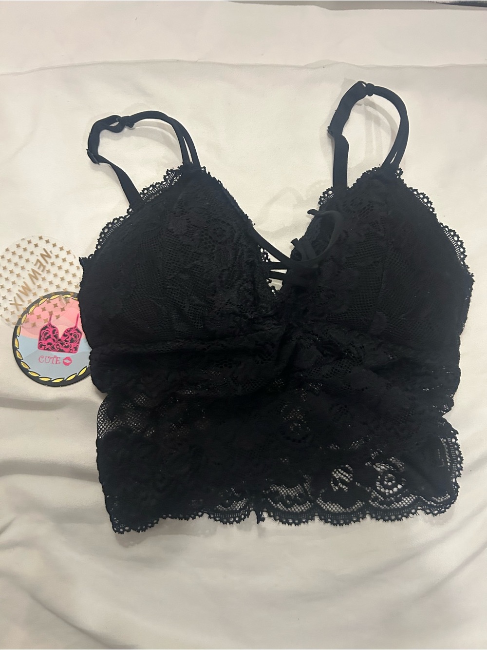 Lace Longline Bralette with Crisscross Front - Black